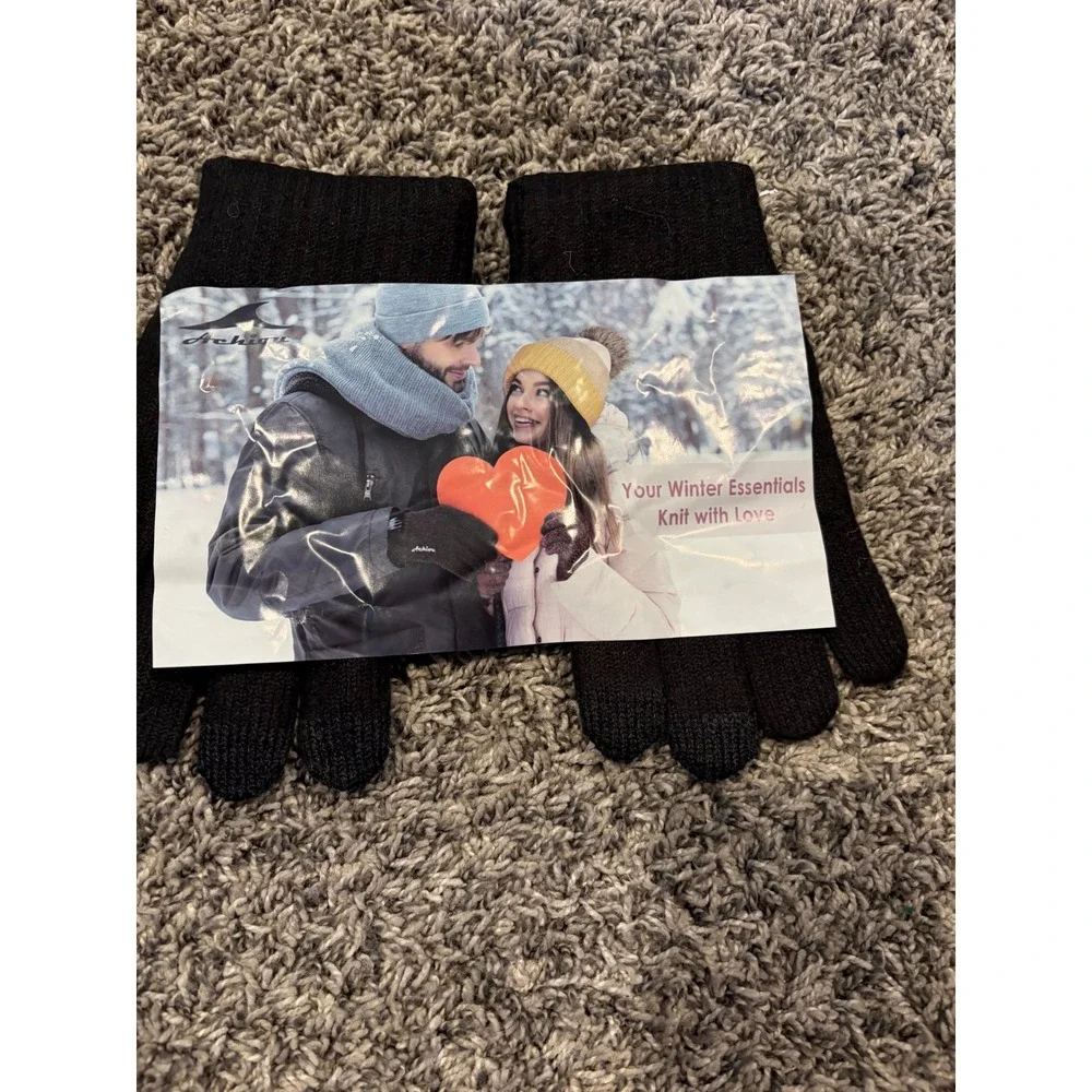 Achiou Women Winter Knit Gloves Black Touchscreen Non-Slip Grip Thermal Warm